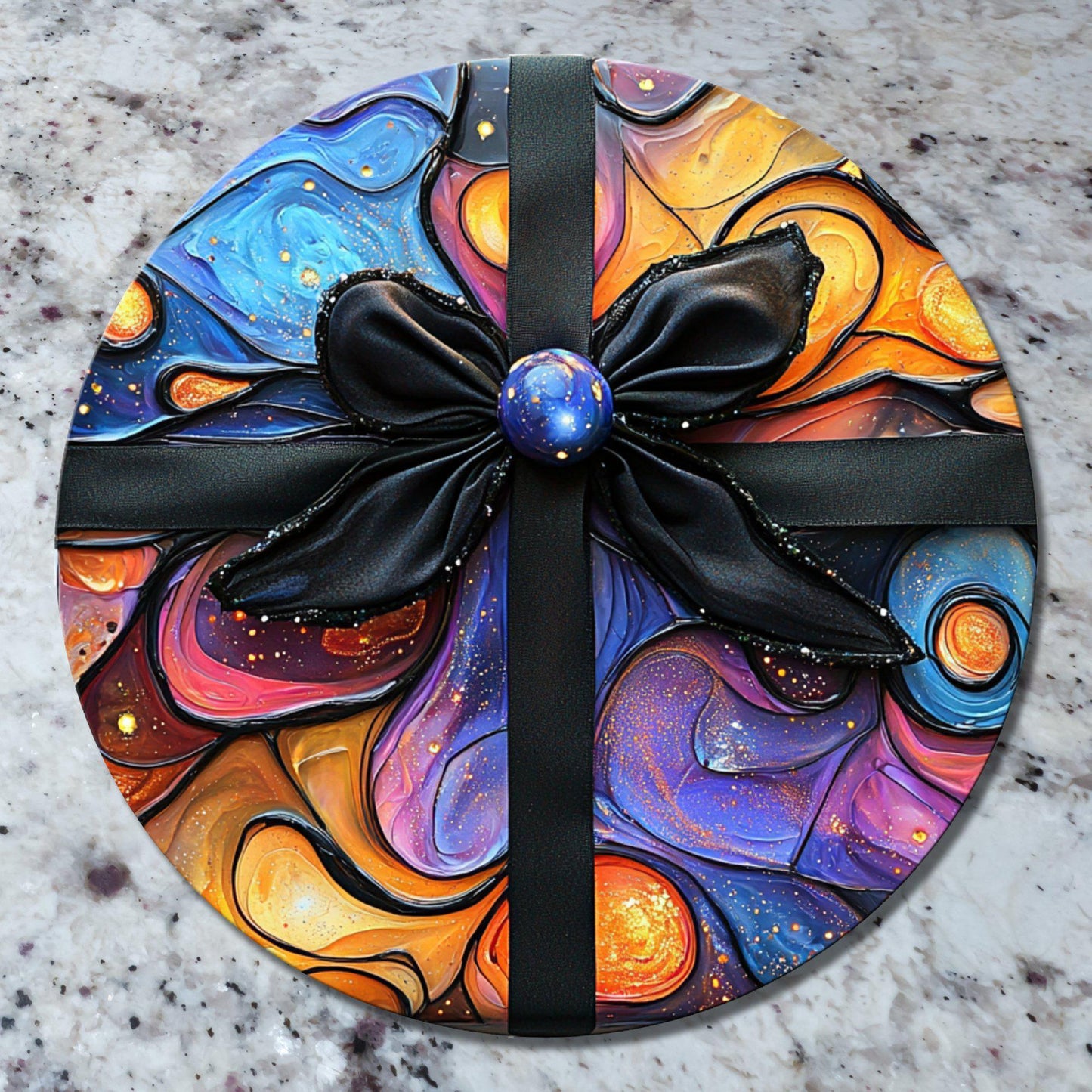 Tied Up in A Festive Bow Glass Cutting Board 8-inch Round Trivet Charcuterie Board Gift for Her Mom Kitchen Decor