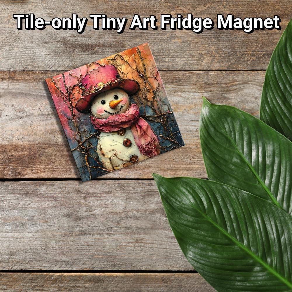 Pink Snowman Gold Framed Refrigerator Magnet, Mini Art, Grand Millennial Style, Artful Kitchen Decor, Gift for Her fridgescaping