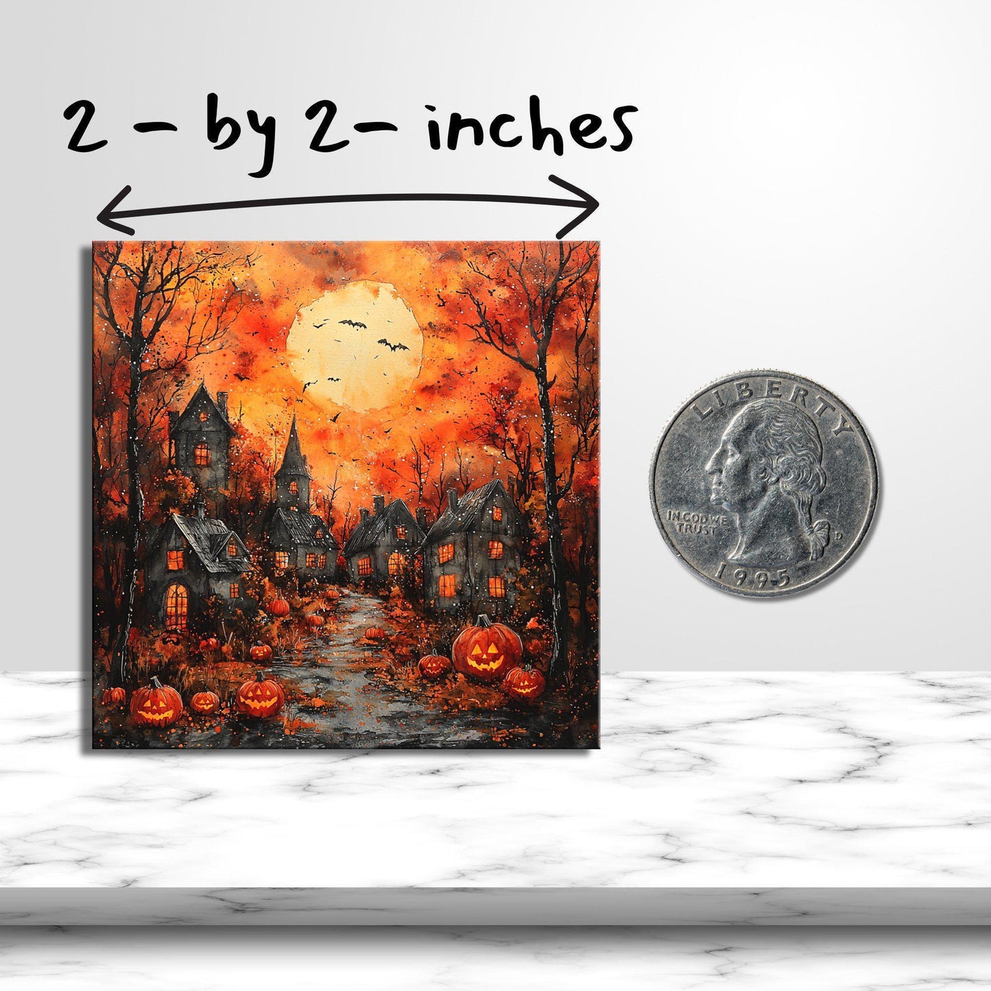 Halloween Village Gold Framed Refrigerator Magnet, Mini Art, Grand Millennial Style, Artful Kitchen Decor, Gift for Her fridgescaping