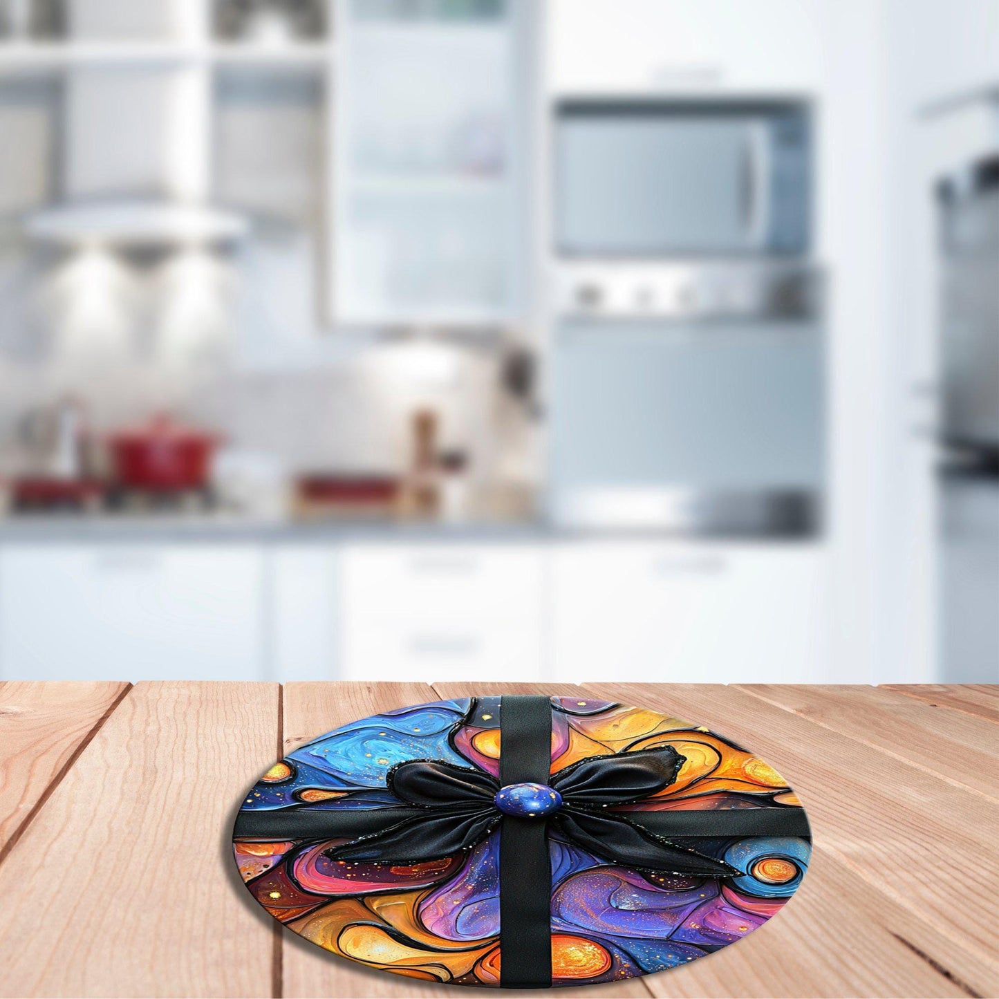 Tied Up in A Festive Bow Glass Cutting Board 8-inch Round Trivet Charcuterie Board Gift for Her Mom Kitchen Decor