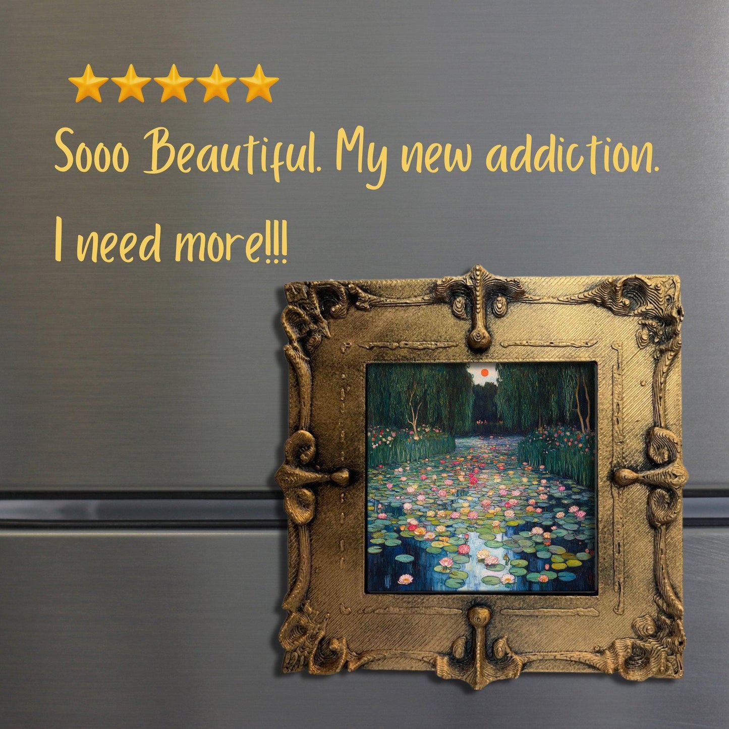 Pond with Lilies Gold Framed Refrigerator Magnet, Mini Art, Grand Millennial Style, Artful Kitchen Decor, Gift for Her fridgescaping