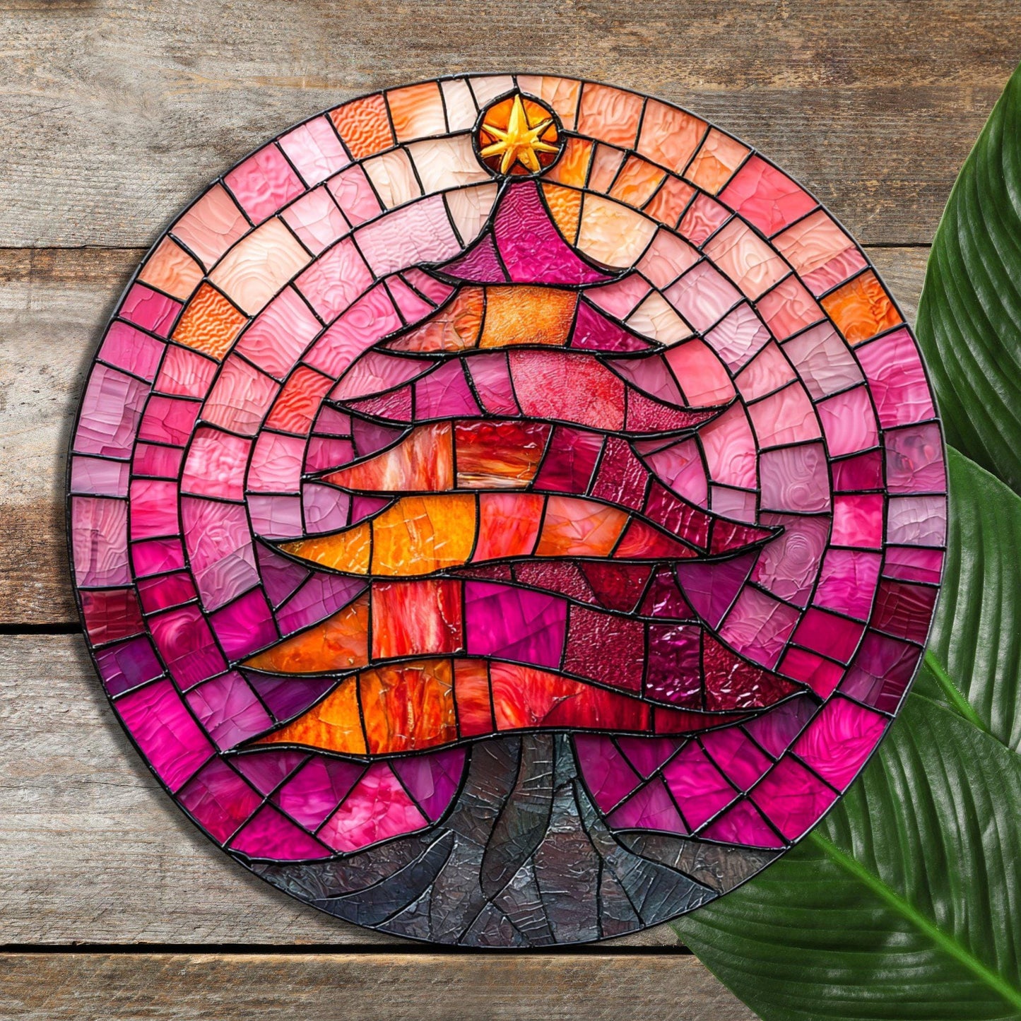 Pink Orange Christmas Tree Glass Cutting Board Trivet Hot Plate Charcuterie Board Gift for Her Mom Christmas Housewarming