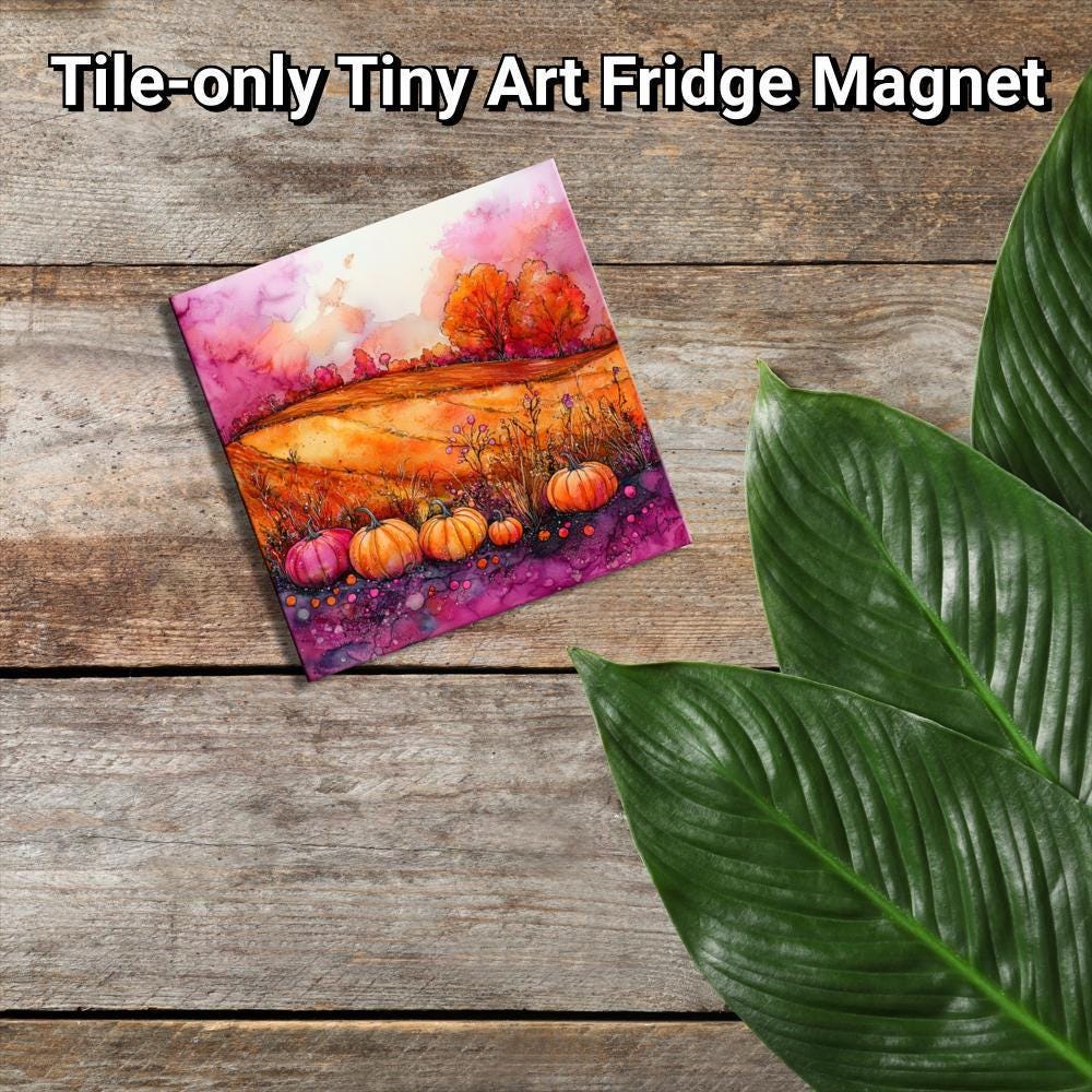 Pumpkins Pink and Orange Gold Framed Refrigerator Magnet, Mini Art, Grand Millennial Style, Artful Kitchen Decor, Gift for Her fridgescaping
