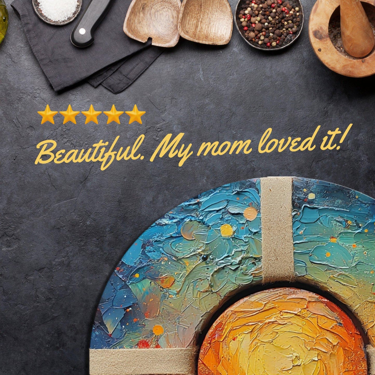 Galactic Wrap Package Glass Cutting Board 8-inch Round Trivet Charcuterie Board Gift for Her Mom Kitchen Decor