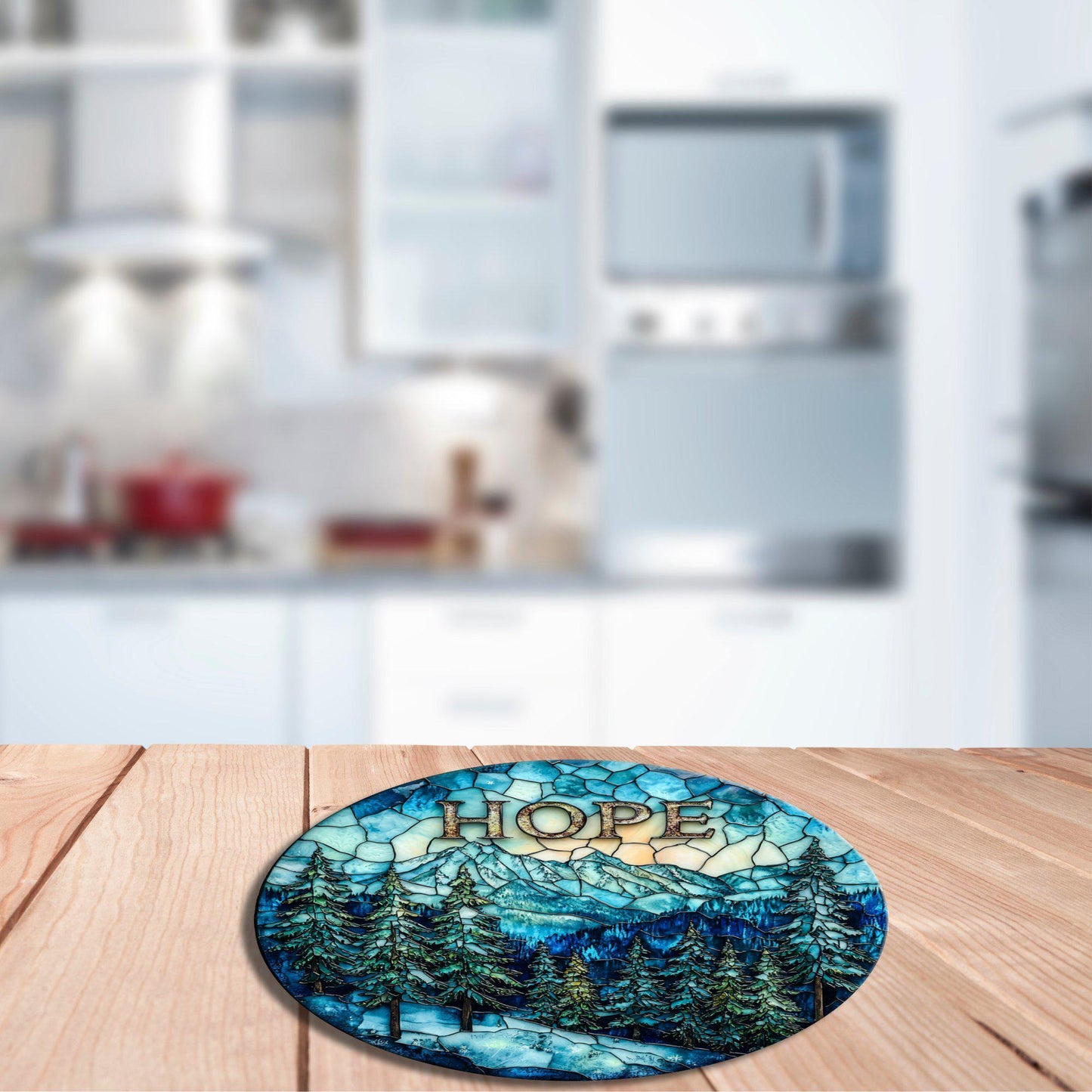 Hope in the Foothills Glass Cutting Board 8-inch Round Trivet Charcuterie Board Gift for Her Mom Kitchen Decor
