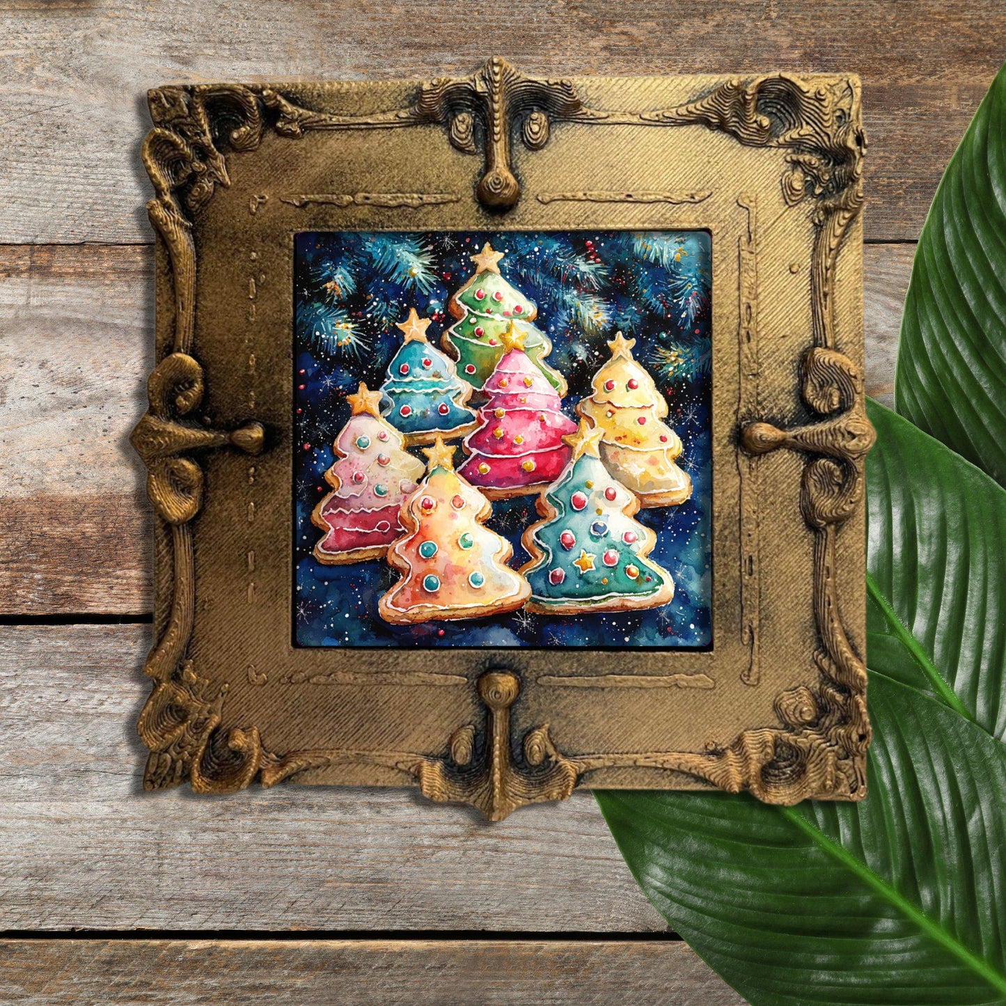 Pop Art Christmas Cookies Tiny Art Fridge Magnet Gold Framed Fridgescaping Art Picture Gallery Tiny Art Gift for Her Wife Mom