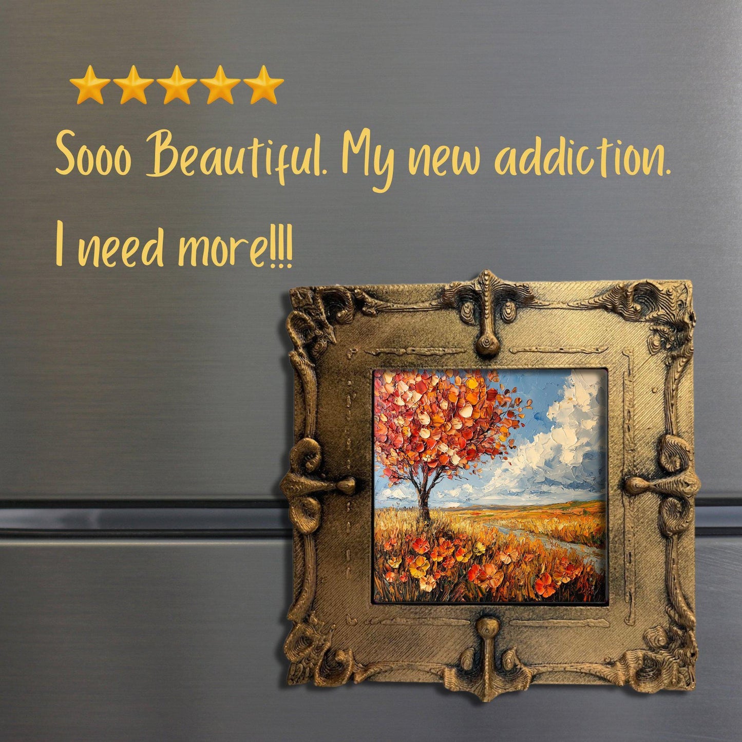 Fall Prairie Gold Framed Refrigerator Magnet, Mini Art, Grand Millennial Style, Artful Kitchen Decor, Gift for Her fridgescaping