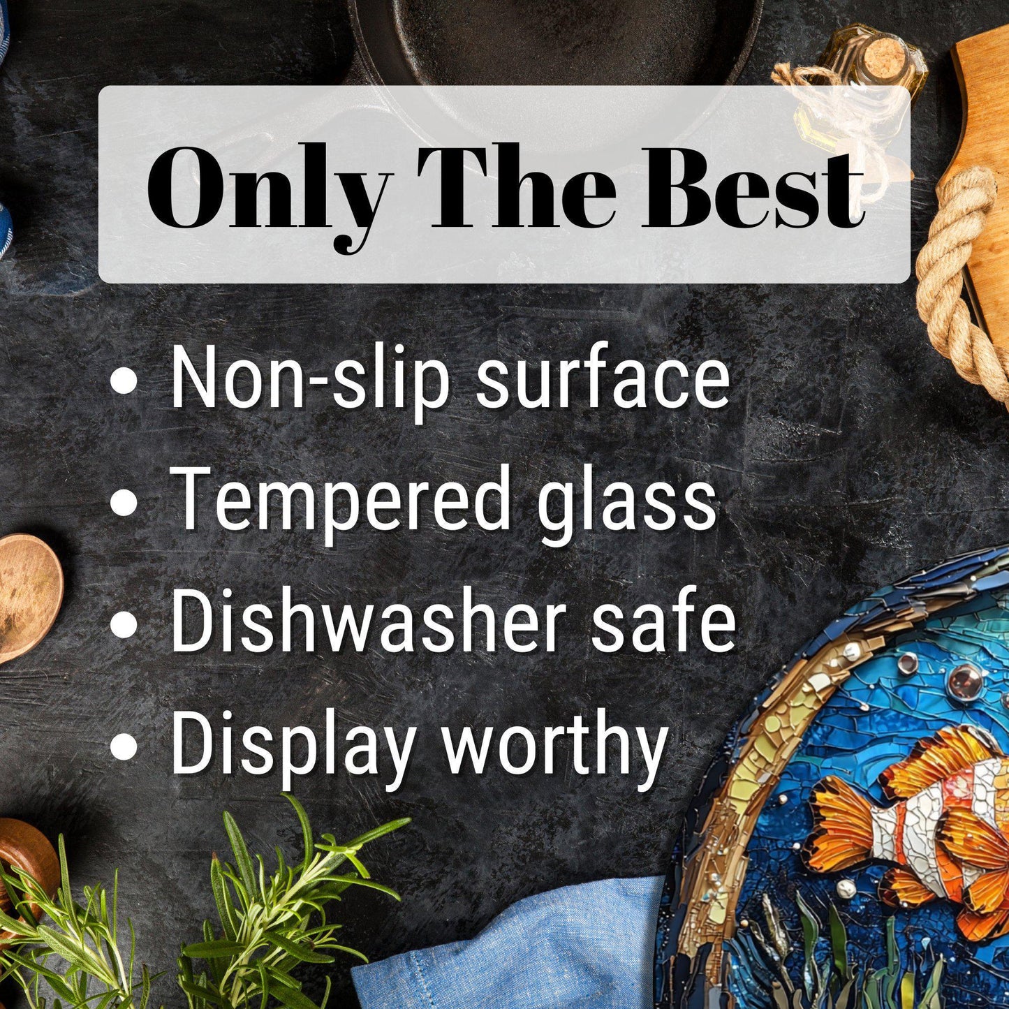 Under The Sea Glass Cutting Board 8-inch Round Trivet Charcuterie Board Gift for Her Mom Kitchen Decor