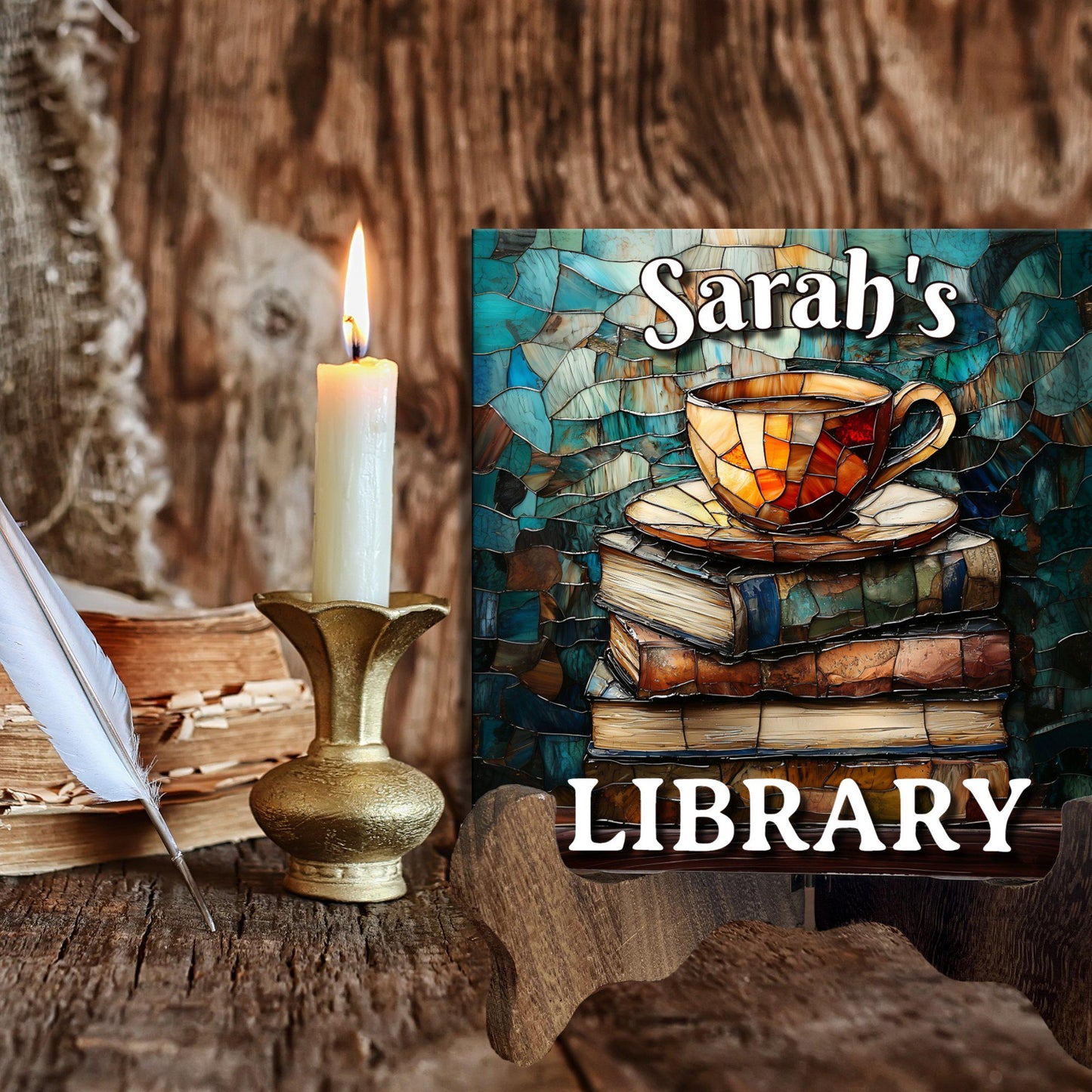 Coffee Personalized Library Sign Book Nook Coffee and Reading Gift for Book Lover Bookworm