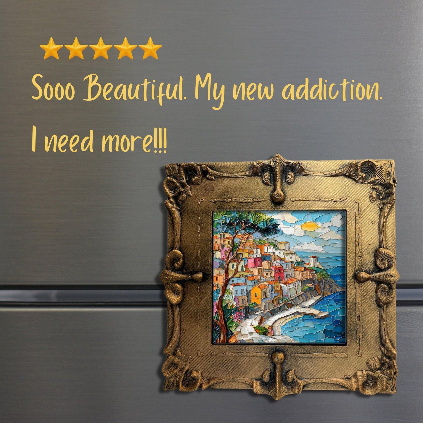 Positano Italy Gold Framed Refrigerator Magnet, Mini Art, Grand Millennial Style, Artful Kitchen Decor, Gift for Her fridgescaping