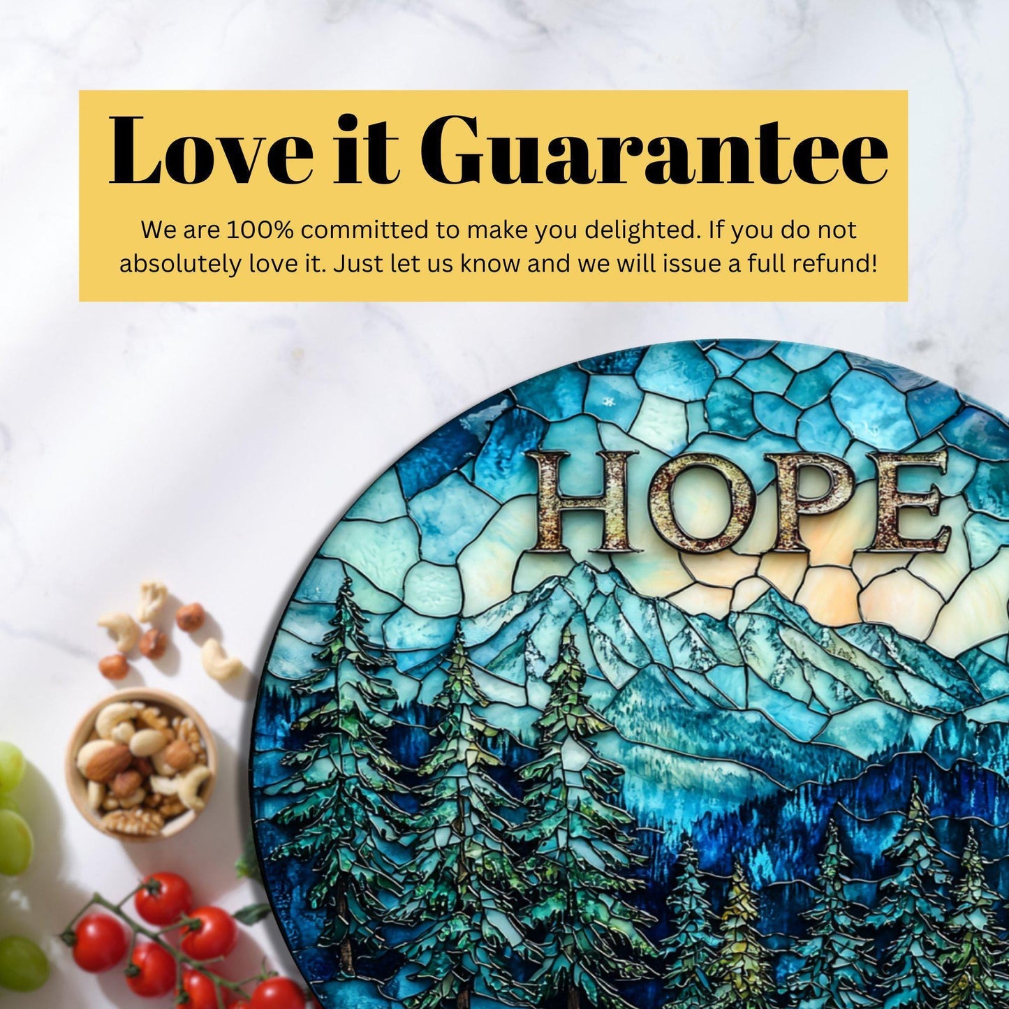 Hope in the Foothills Glass Cutting Board 8-inch Round Trivet Charcuterie Board Gift for Her Mom Kitchen Decor