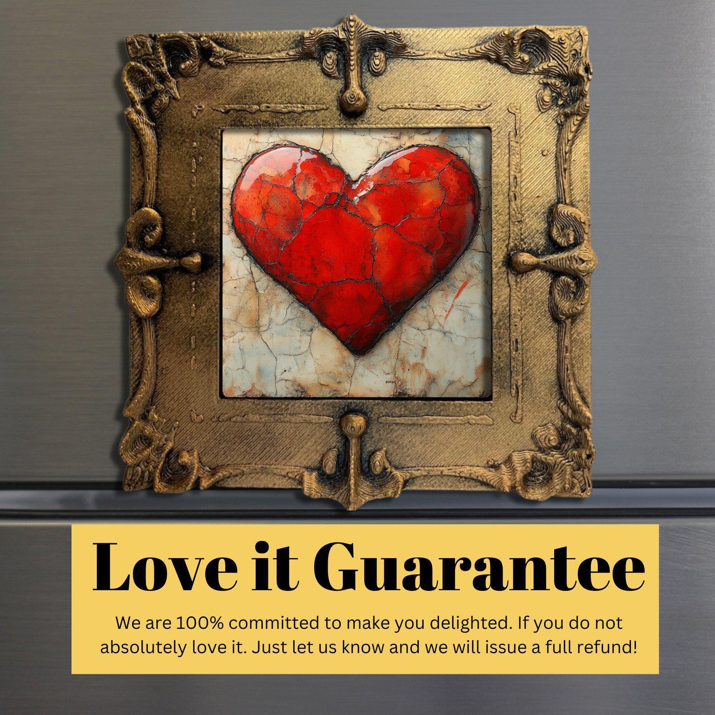 Heart Gold Framed Refrigerator Magnet, Mini Art, Grand Millennial Style, Artful Kitchen Decor, Gift for Her fridgescaping