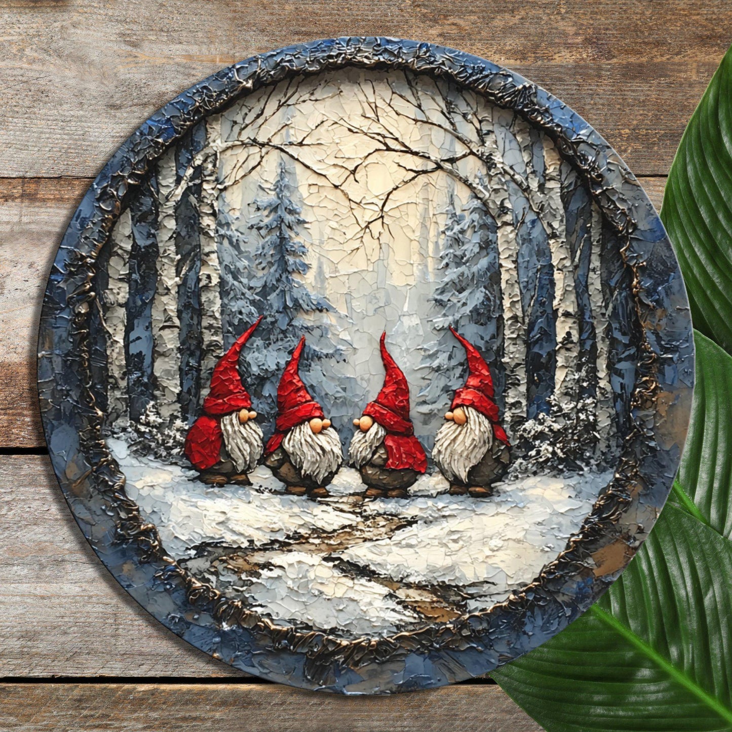 Gnome Secret Santa Meeting Glass Cutting Board 8-inch Round Trivet Charcuterie Board Gift for Her Mom Kitchen Decor