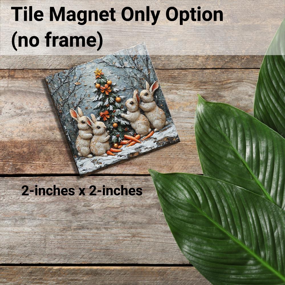 Bunny Carrots Christmas Tree Tiny Art Fridge Magnet Gold Framed Fridgescaping Art Picture Gallery Tiny Art Gift for Her Wife Mom