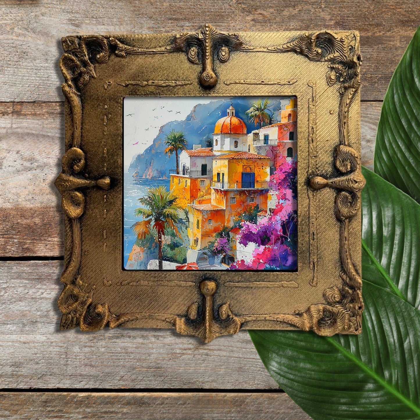 Positano Italy Gold Framed Refrigerator Magnet, Mini Art, Grand Millennial Style, Artful Kitchen Decor, Gift for Her fridgescaping
