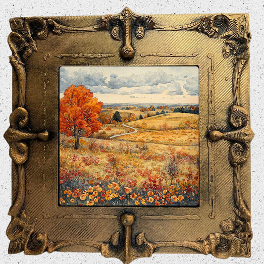 Vintage Fall Wildflowers Gold Framed Refrigerator Magnet, Mini Art, Grand Millennial Style, Artful Kitchen Decor, Gift for Her fridgescaping