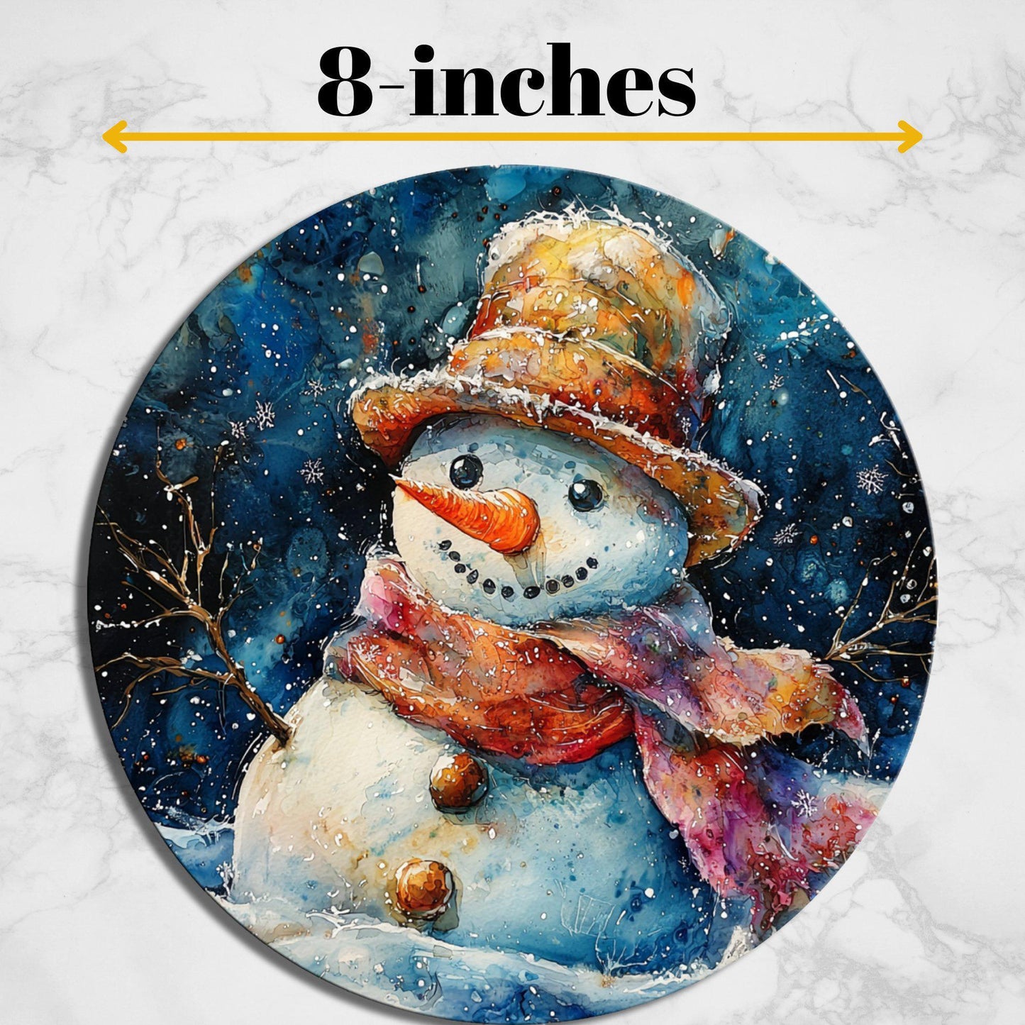 Snowman Glass Cutting Board 8-inch Round Trivet Charcuterie Board Gift for Her Mom Kitchen Decor