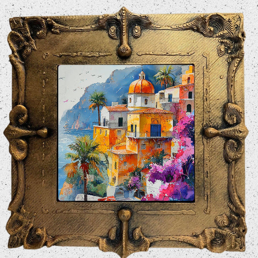 Positano Italy Gold Framed Refrigerator Magnet, Mini Art, Grand Millennial Style, Artful Kitchen Decor, Gift for Her fridgescaping