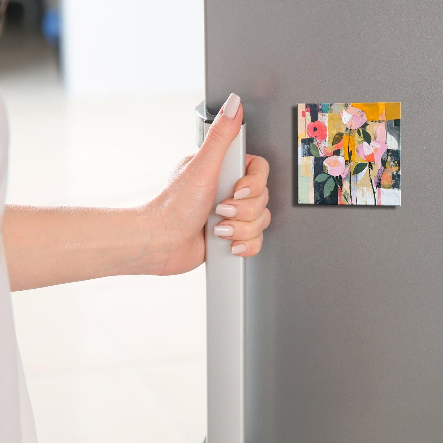 Scandinavian Roses Fridge Magnet 2-inch Strong Refrigerator Magnet Kitchen Decor Dopamine Ceramic Tile Art Gift for Her fridgescaping