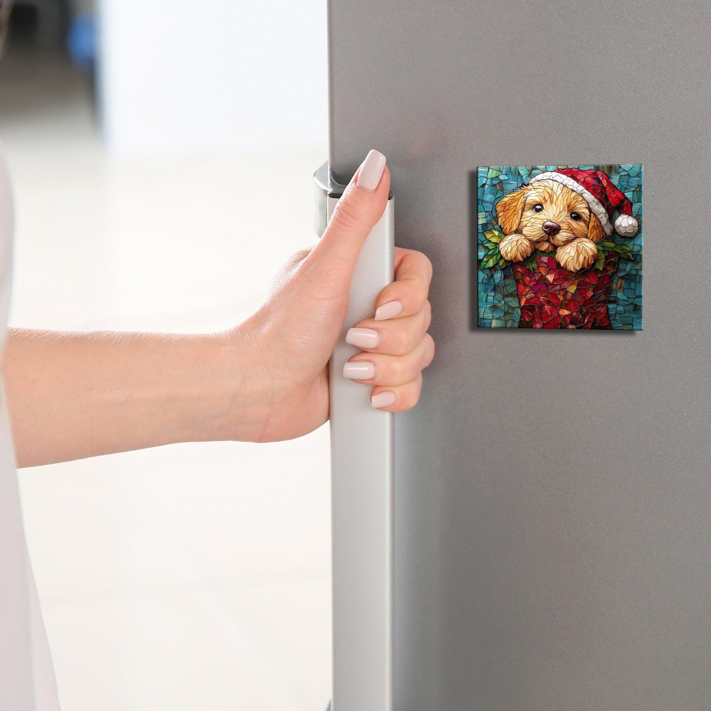 Golden Retriever Puppy Stocking Stuffer Fridge Magnet 2-inch Strong Refrigerator Magnet Kitchen Decor Dopamine Ceramic Tile Art
