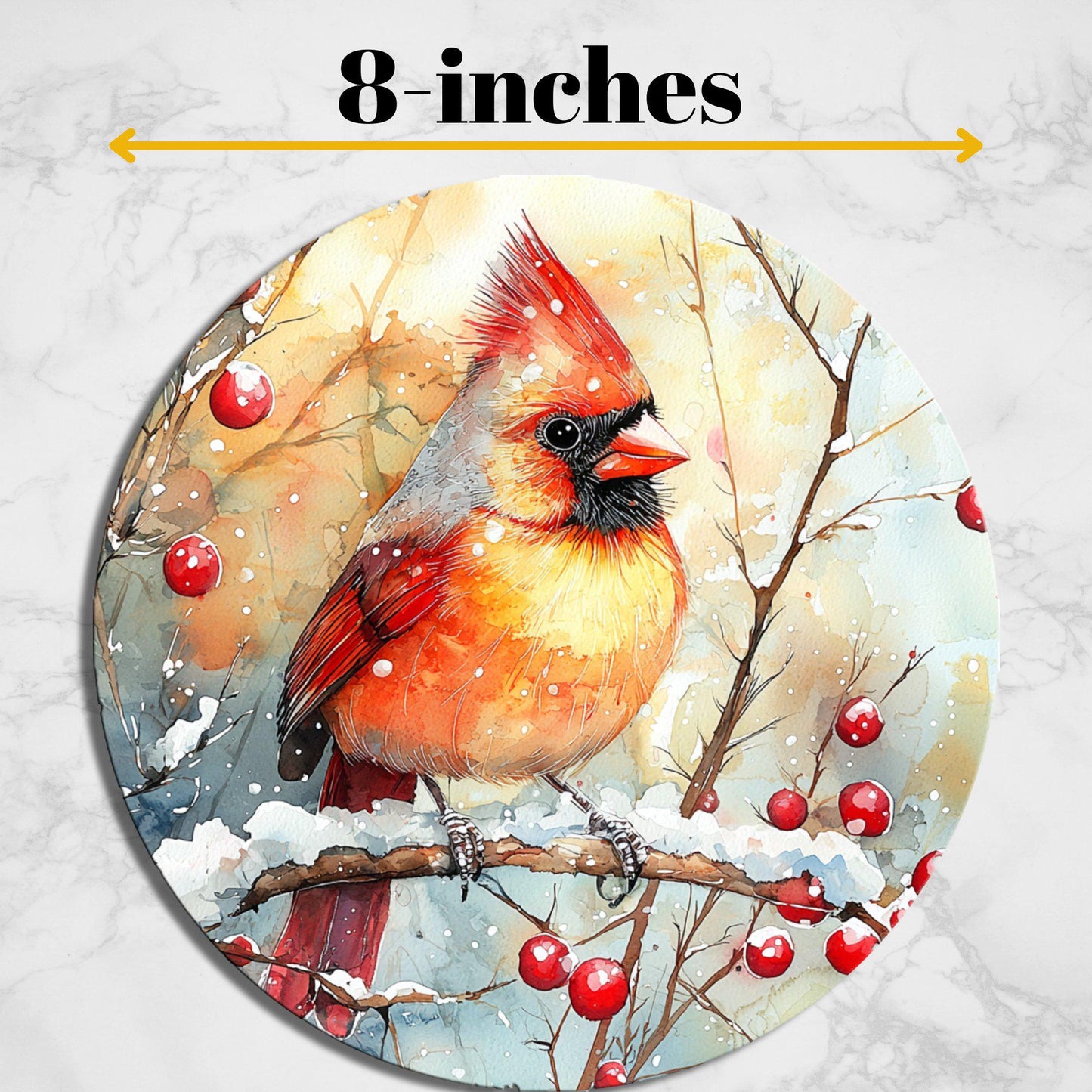 Cardinal on Winter Branch Glass Cutting Board 8-inch Round Trivet Charcuterie Board Gift for Her Mom Kitchen Decor