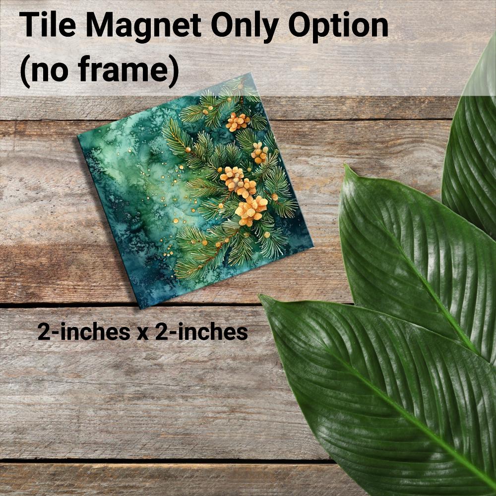 Christmas Pine Needle Study Tiny Art Fridge Magnet Gold Framed Fridgescaping Art Picture Gallery Tiny Art Gift for Her Wife Mom