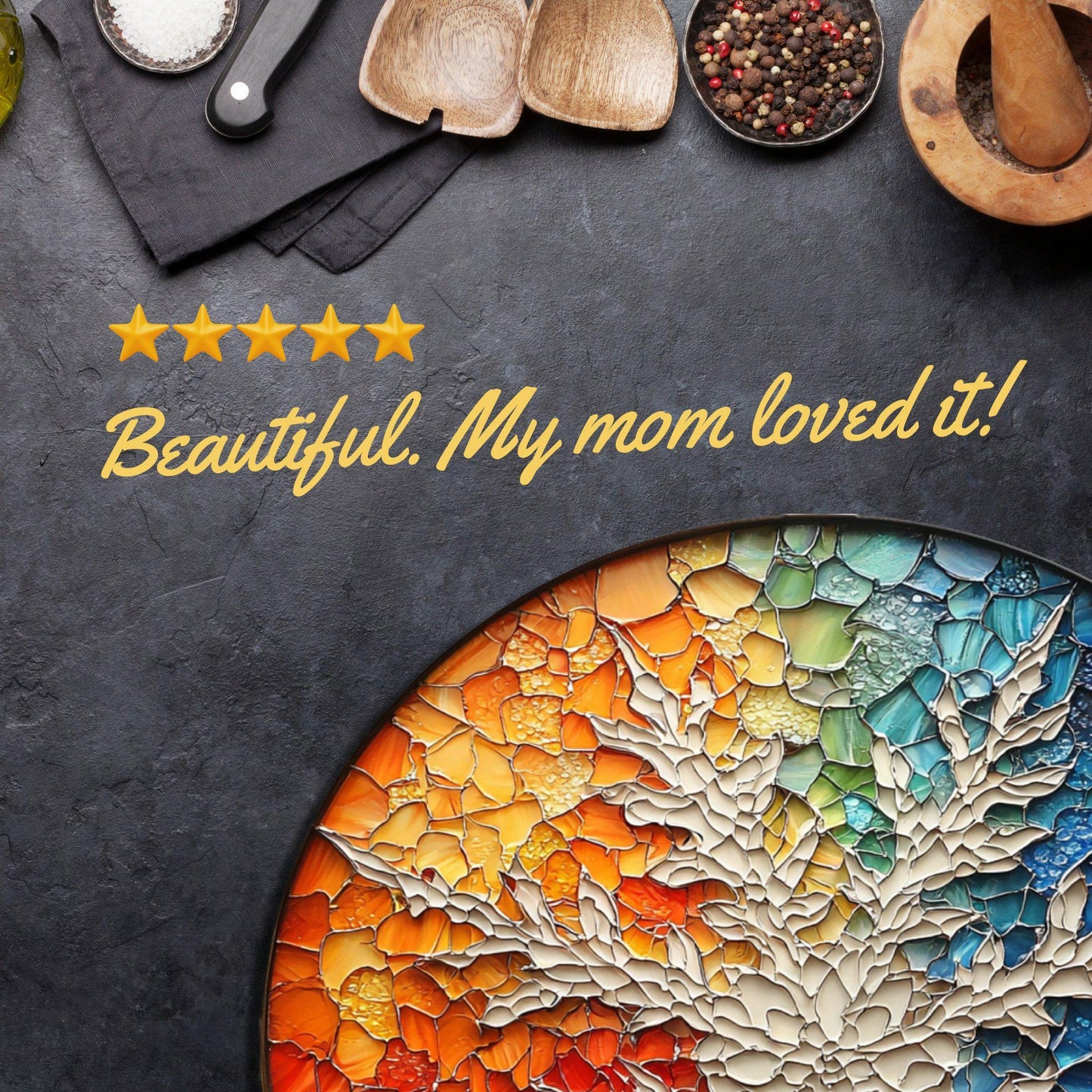 Rainbow Snowflake Glass Cutting Board 8-inch Round Trivet Charcuterie Board Gift for Her Mom Kitchen Decor