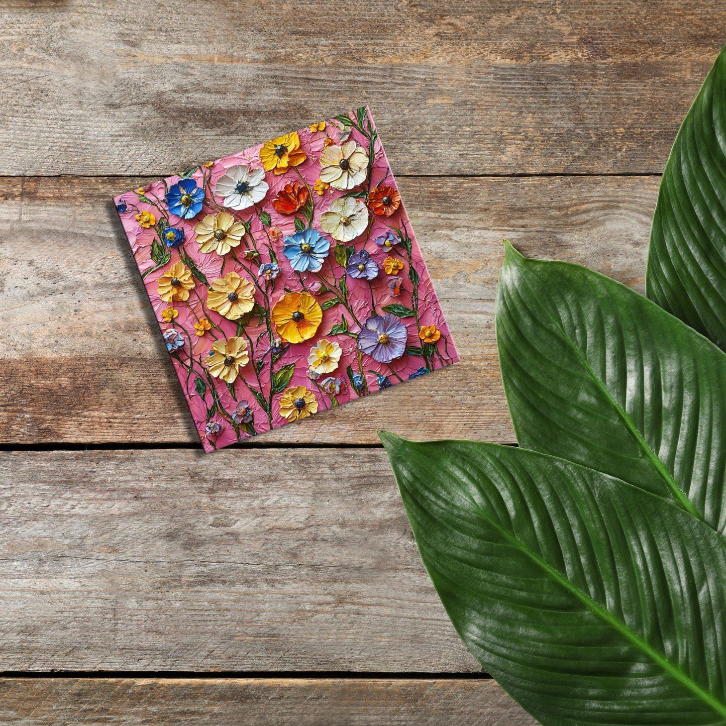 Pressed Flowers on Pink Fridge Magnet 2-inch Strong Refrigerator Magnet Kitchen Decor Dopamine Ceramic Tile Art Gift for Her fridgescaping