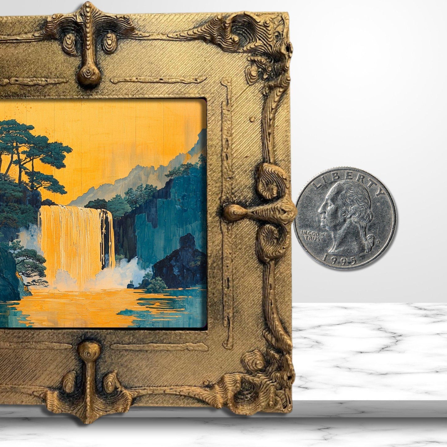 Hokisai Ukiyo Gold Framed Refrigerator Magnet, Mini Art, Grand Millennial Style, Artful Kitchen Decor, Gift for Her fridgescaping