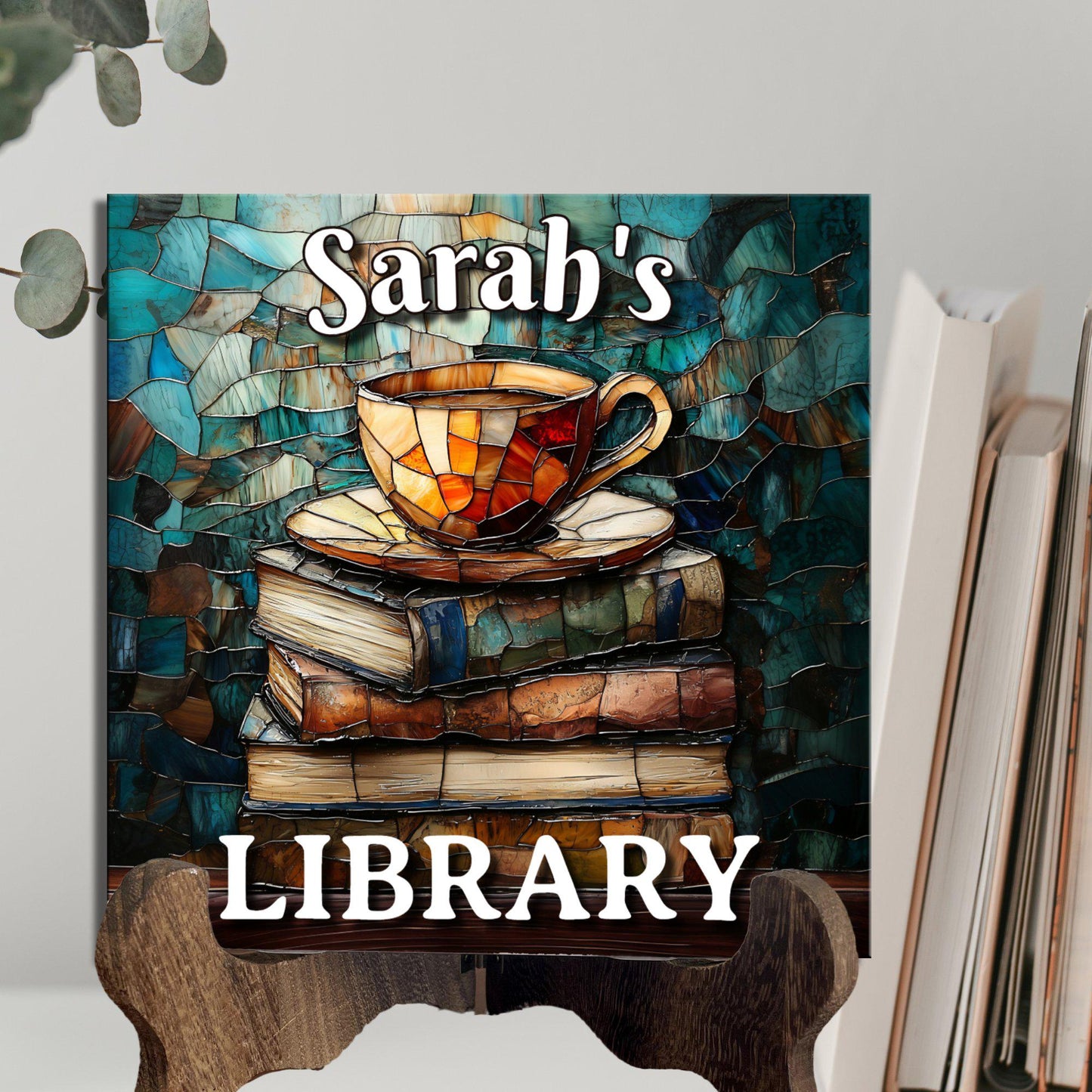 Coffee Personalized Library Sign Book Nook Coffee and Reading Gift for Book Lover Bookworm