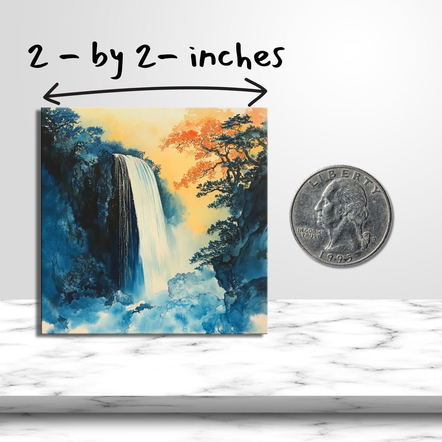 Hokisai Ukiyo Waterfall Gold Framed Refrigerator Magnet, Mini Art, Grand Millennial Style, Artful Kitchen Decor, Gift for Her fridgescaping