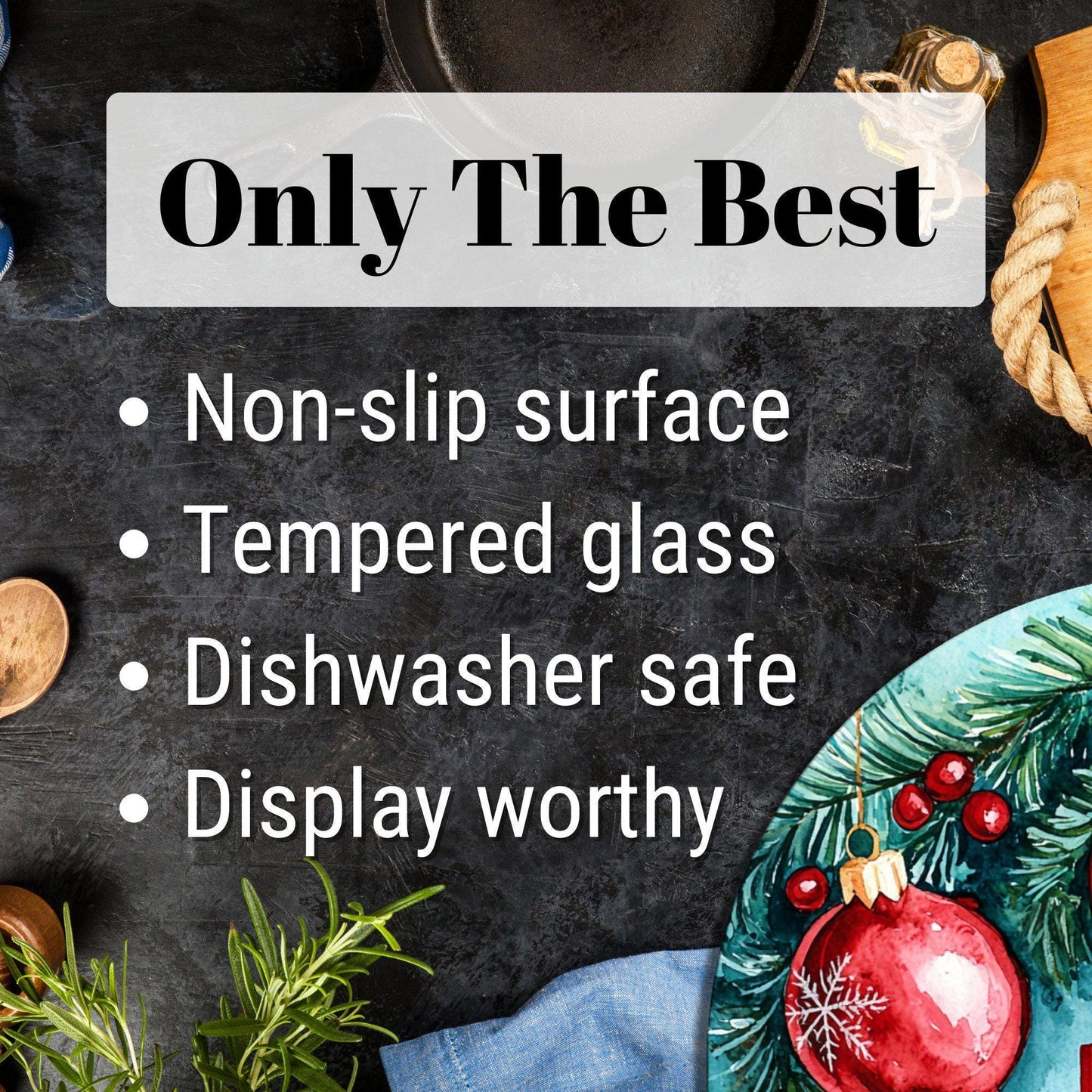 Jingle All the Way Glass Cutting Board 8-inch Round Trivet Charcuterie Board Gift for Her Mom Kitchen Decor