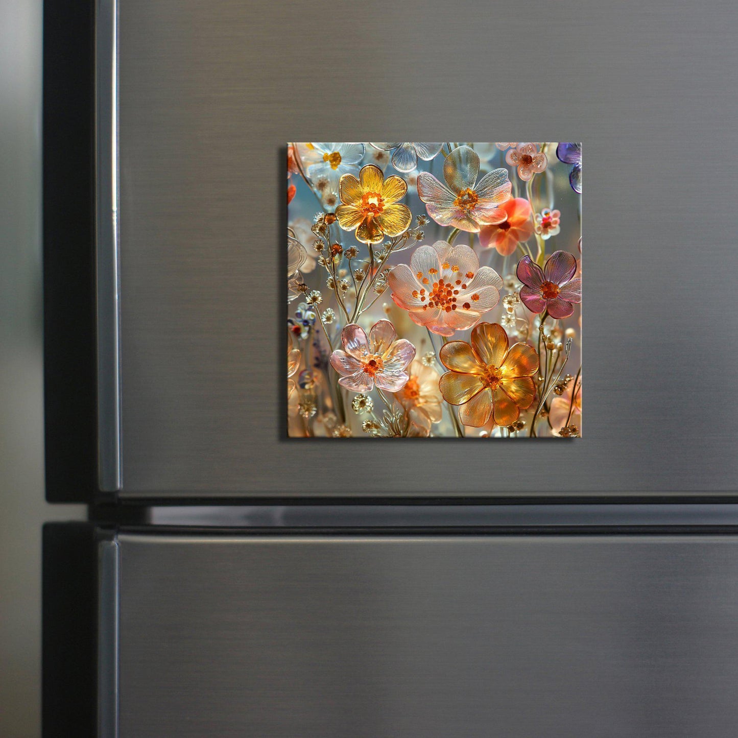 Pressed Flowers in Resin Fridge Magnet 2-inch Strong Refrigerator Magnet Kitchen Decor Dopamine Ceramic Tile Art Gift for Her fridgescaping