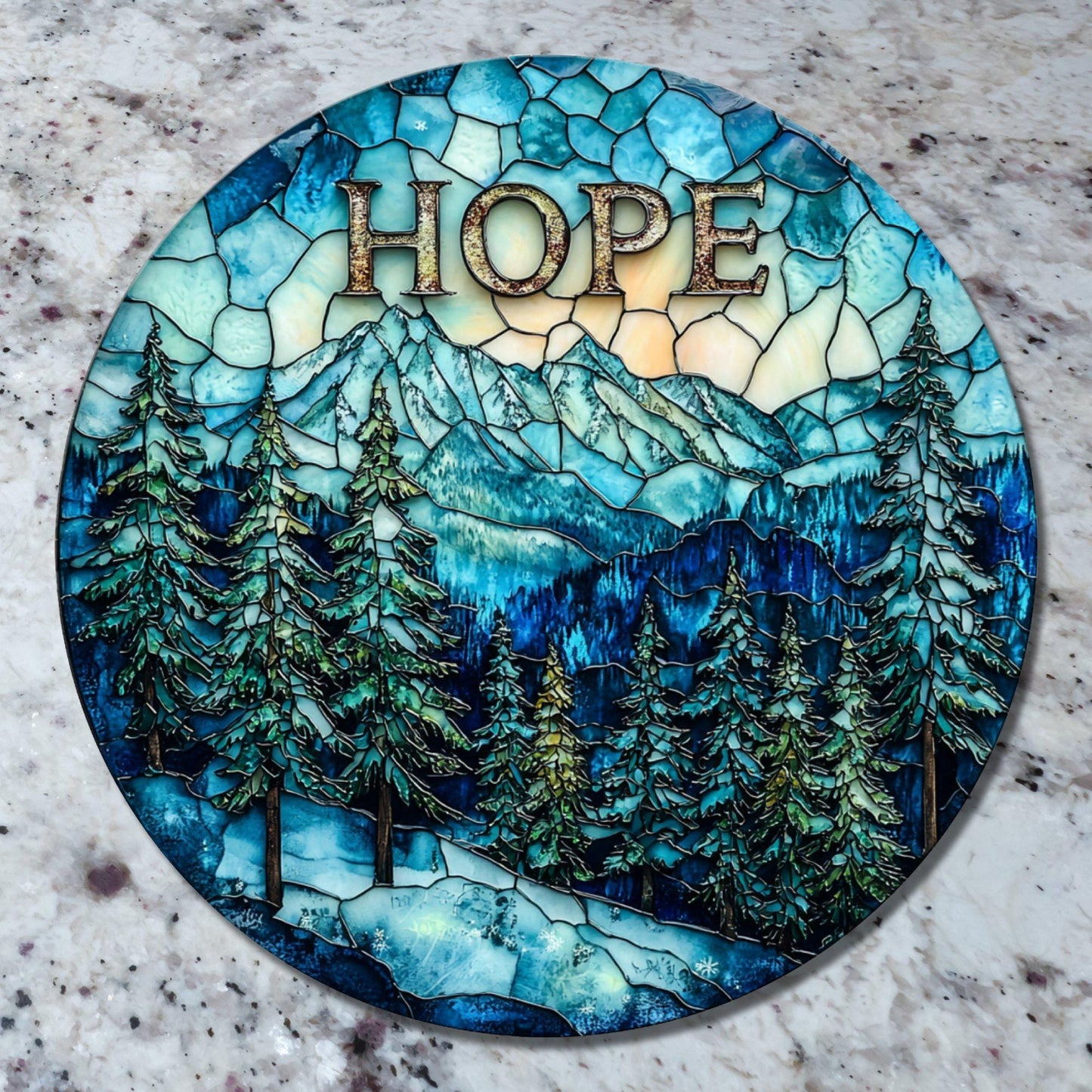 Hope in the Foothills Glass Cutting Board 8-inch Round Trivet Charcuterie Board Gift for Her Mom Kitchen Decor