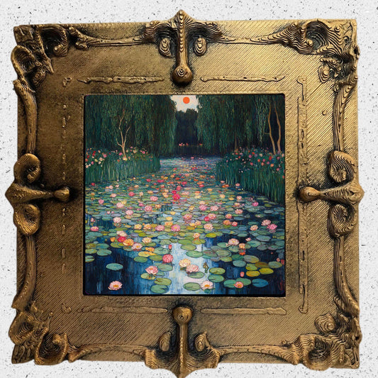 Pond with Lilies Gold Framed Refrigerator Magnet, Mini Art, Grand Millennial Style, Artful Kitchen Decor, Gift for Her fridgescaping