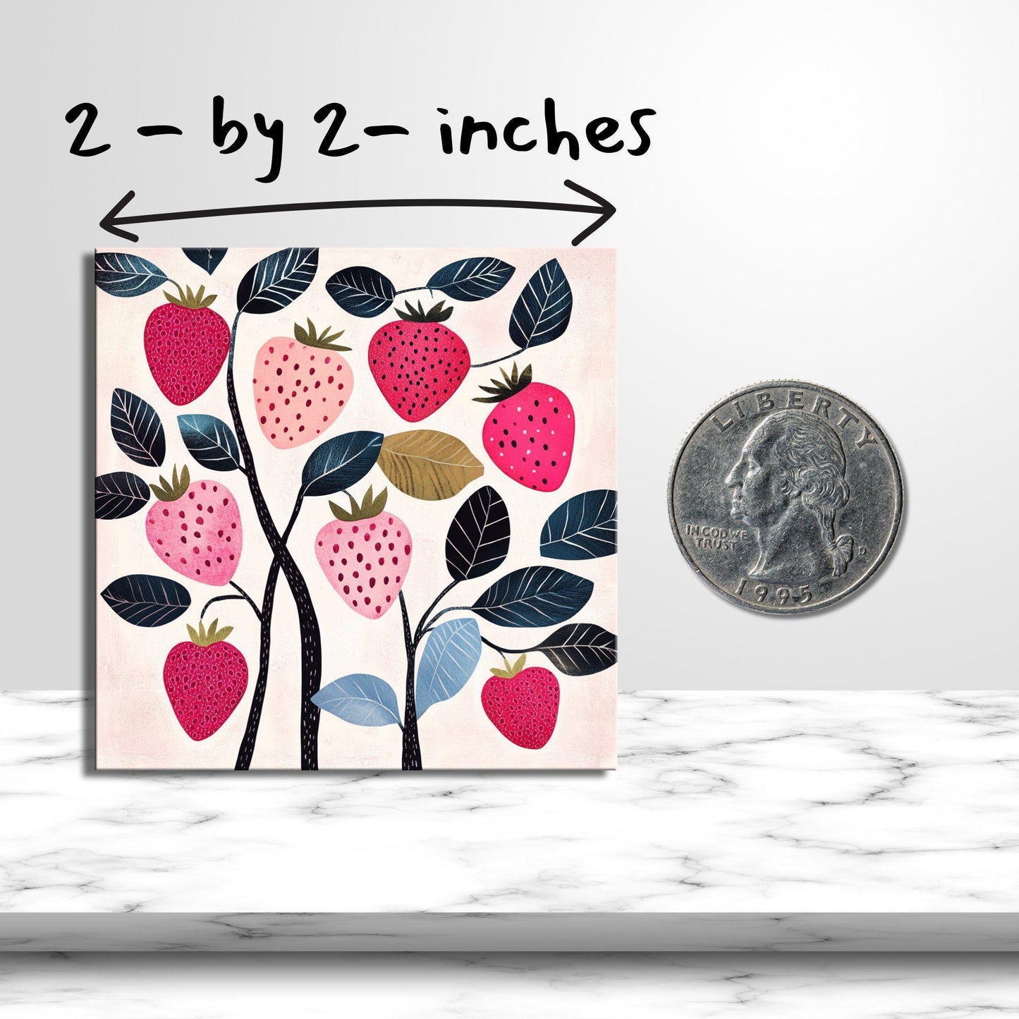 Strawberries and Pink Fridge Magnet 2-inch Strong Refrigerator Magnet Kitchen Decor Dopamine Ceramic Tile Art Gift for Her fridgescaping