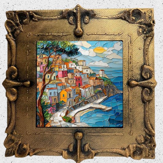 Positano Italy Gold Framed Refrigerator Magnet, Mini Art, Grand Millennial Style, Artful Kitchen Decor, Gift for Her fridgescaping