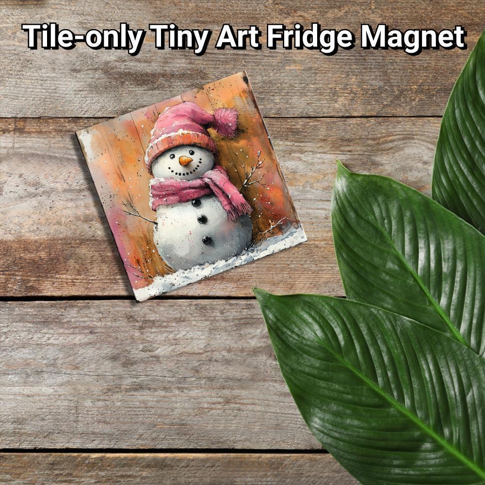 Pink Snow Man Gold Framed Refrigerator Magnet, Mini Art, Grand Millennial Style, Artful Kitchen Decor, Gift for Her fridgescaping