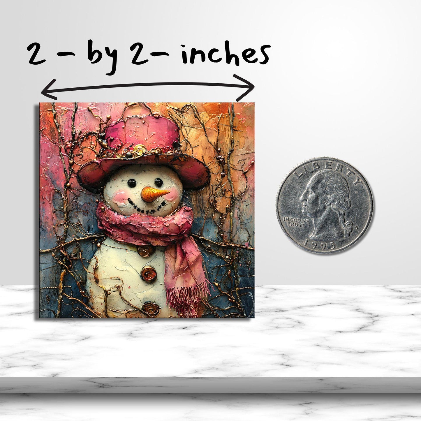 Pink Snowman Gold Framed Refrigerator Magnet, Mini Art, Grand Millennial Style, Artful Kitchen Decor, Gift for Her fridgescaping