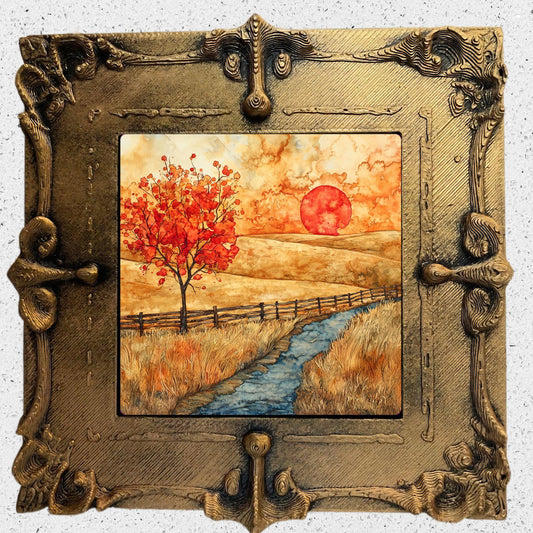 Vintage Fall Prairie Gold Framed Refrigerator Magnet, Mini Art, Grand Millennial Style, Artful Kitchen Decor, Gift for Her fridgescaping