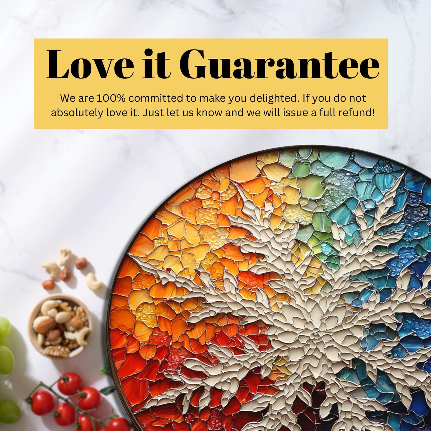 Rainbow Snowflake Glass Cutting Board 8-inch Round Trivet Charcuterie Board Gift for Her Mom Kitchen Decor