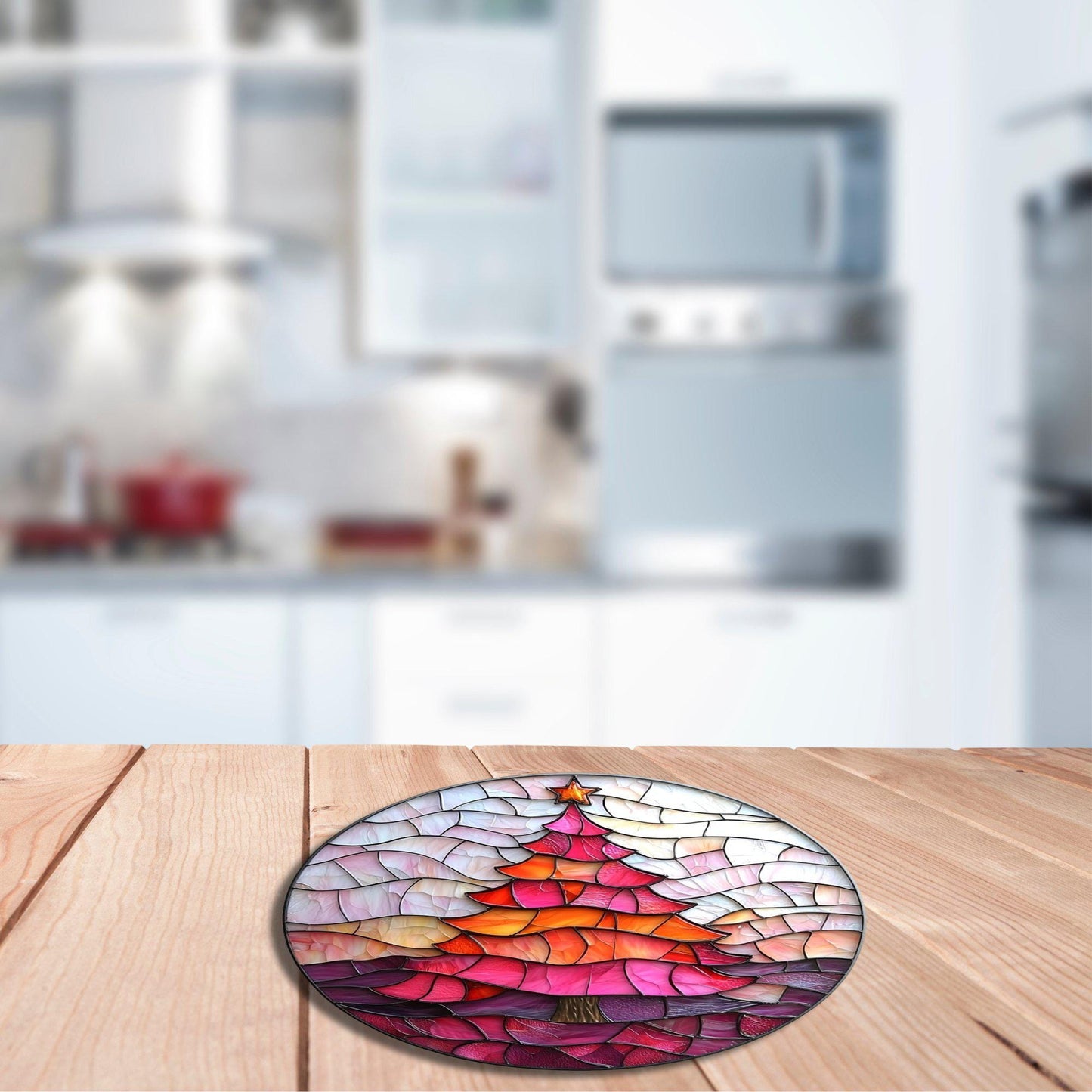 Pink Orange Christmas Tree Glass Cutting Board Trivet Hot Plate Charcuterie Board Gift for Her Mom Christmas Housewarming