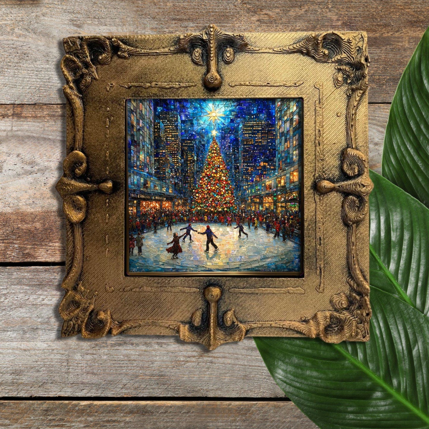 Ice Skating Rockefeller Center Tiny Art Fridge Magnet Gold Framed Fridgescaping Art Picture Gallery Tiny Gift for Her Wife Mom