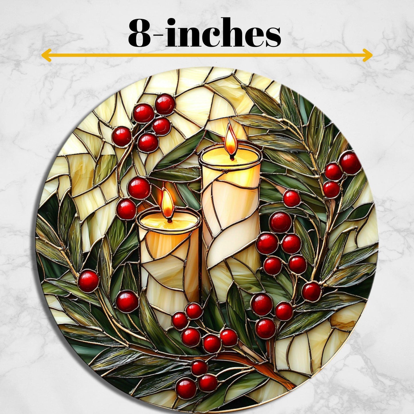 White Christmas Candles Glass Cutting Board 8-inch Round Trivet Charcuterie Board Gift for Her Mom Kitchen Decor