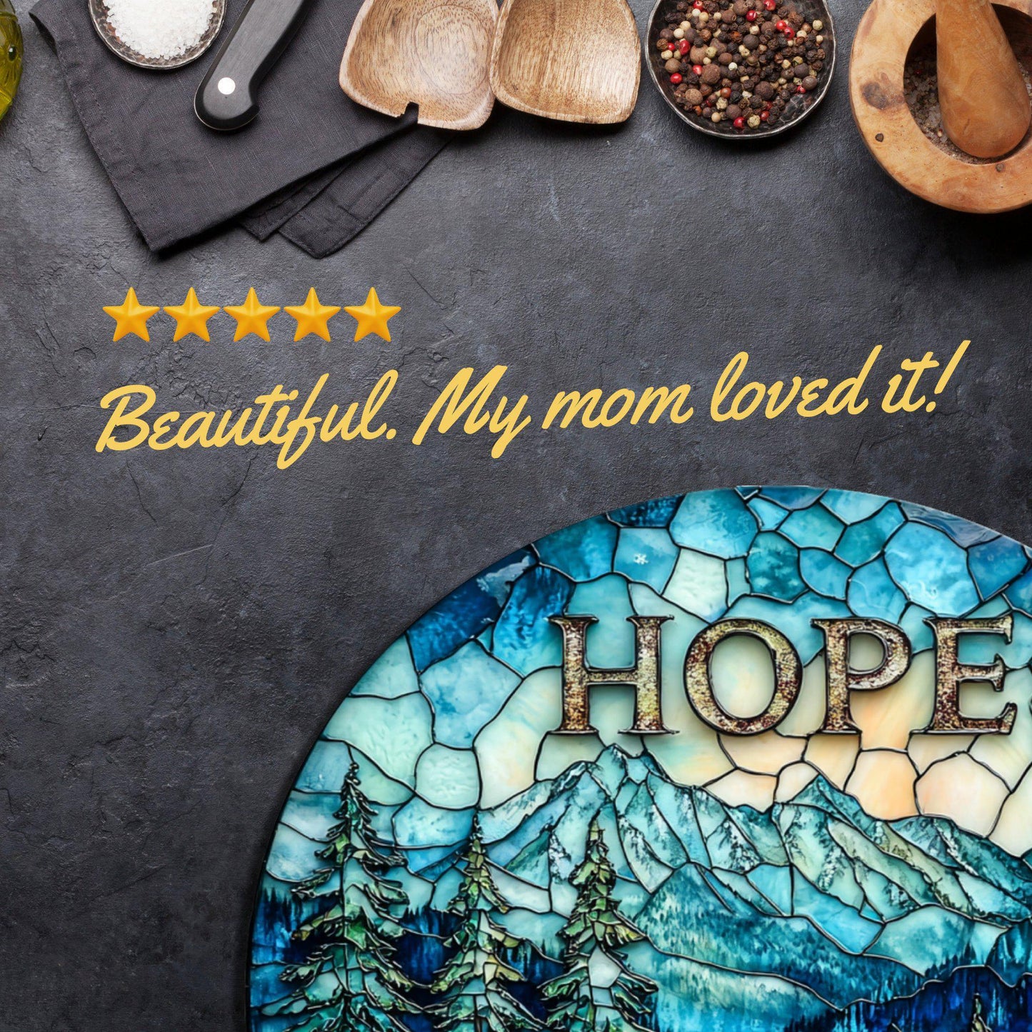 Hope in the Foothills Glass Cutting Board 8-inch Round Trivet Charcuterie Board Gift for Her Mom Kitchen Decor