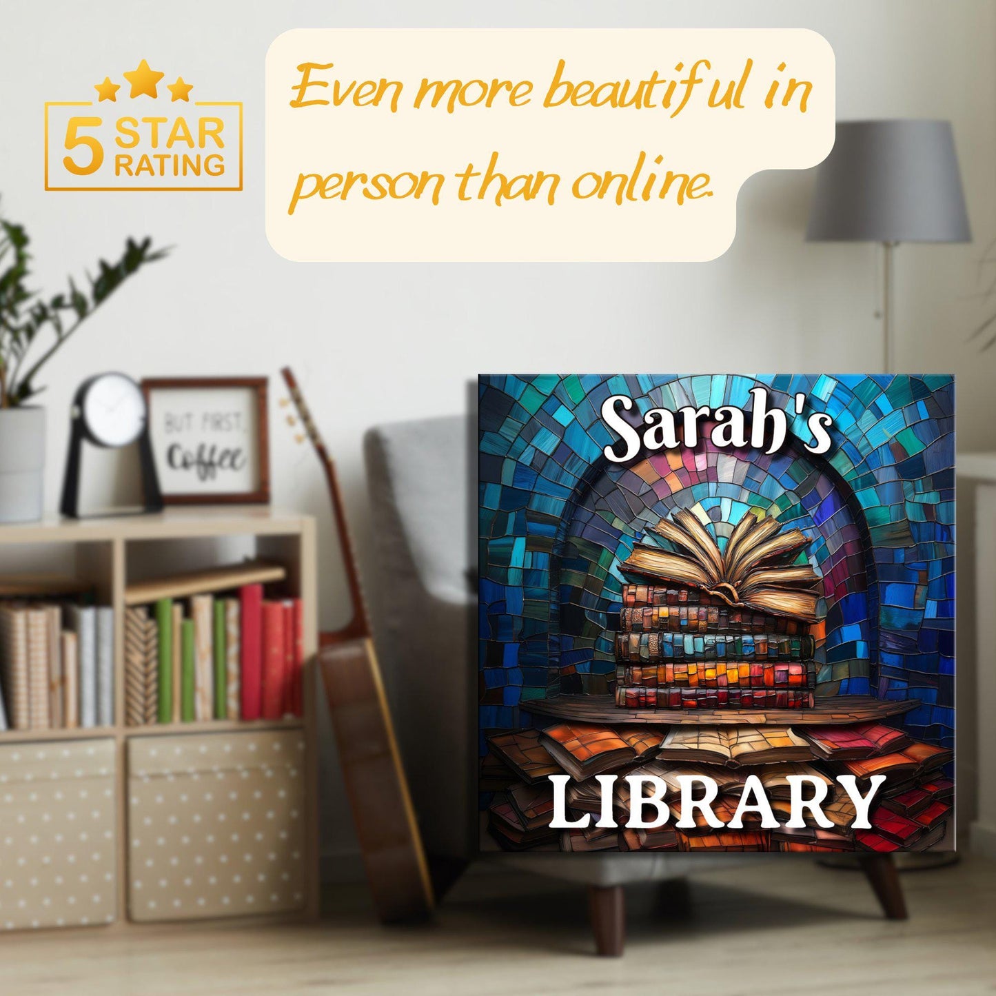 Stack of Books Personalized Library Sign Book Lover Bookworm Biblio Gift Book Nook Shelf Decor Booktoker-Gift for Bookish