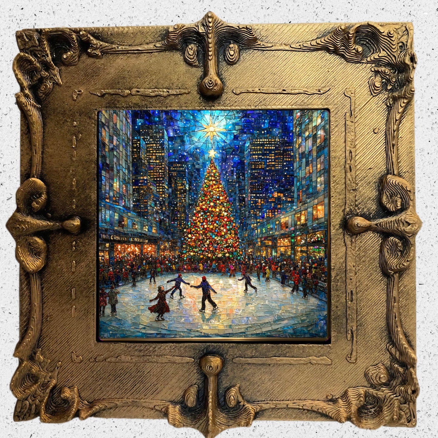 Ice Skating Rockefeller Center Tiny Art Fridge Magnet Gold Framed Fridgescaping Art Picture Gallery Tiny Gift for Her Wife Mom