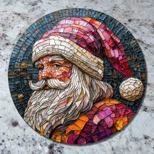 Pink Santa Claus Glass Cutting Board Trivet Hot Plate Charcuterie Board Gift for Her Mom Christmas Housewarming