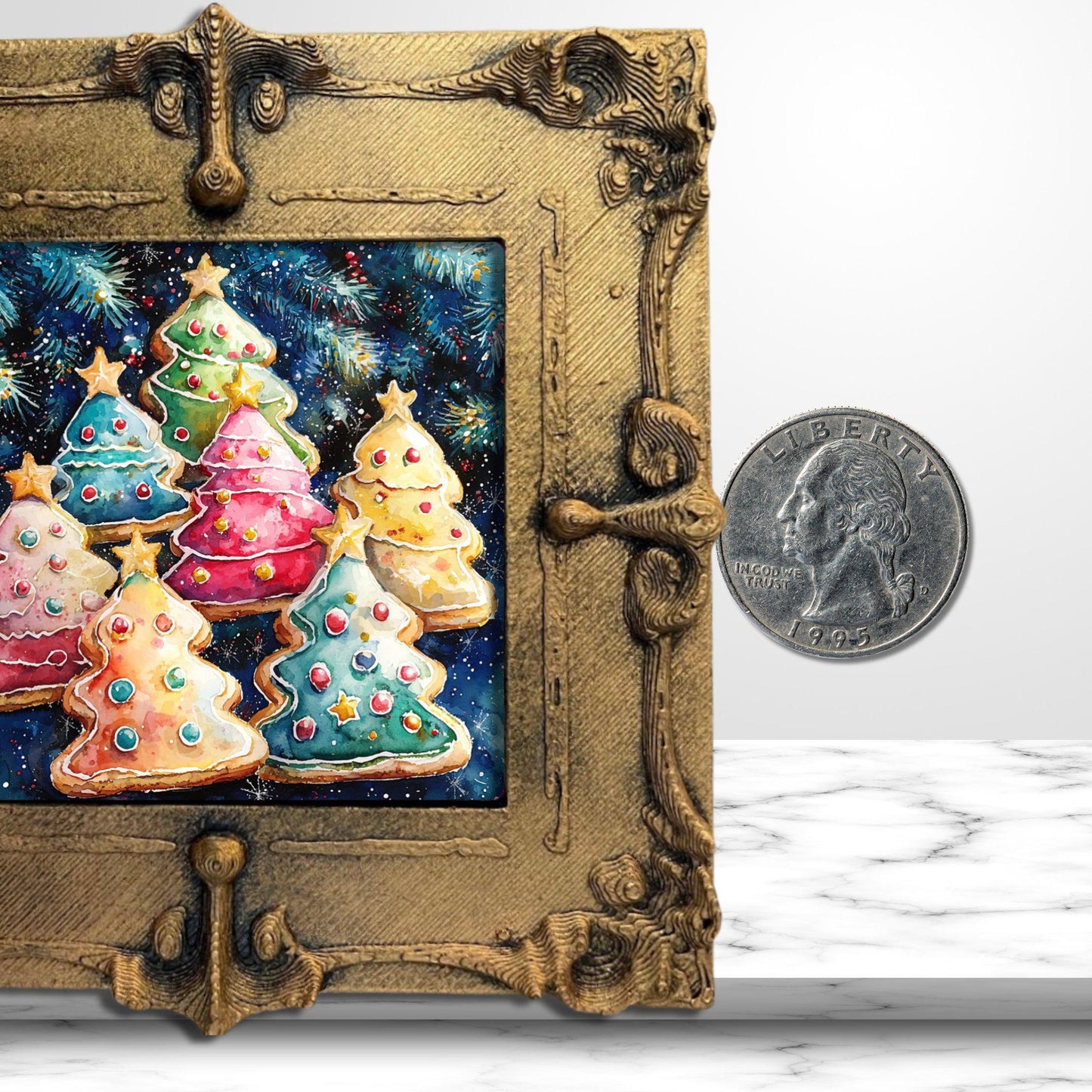Pop Art Christmas Cookies Tiny Art Fridge Magnet Gold Framed Fridgescaping Art Picture Gallery Tiny Art Gift for Her Wife Mom