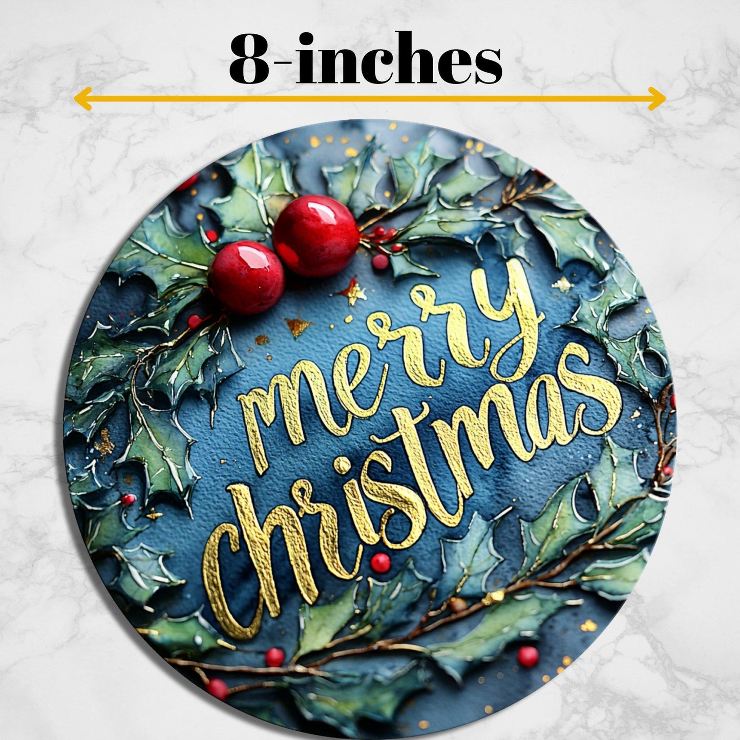 Merry Christmas Holly Glass Cutting Board 8-inch Round Trivet Charcuterie Board Gift for Her Mom Kitchen Decor